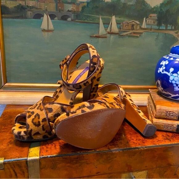 Ralph Lauren Collection Leopard Print Kelsey Pony Hair Calf Platform Sandal - Picture 13 of 16